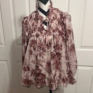 CARA CARA Silk Michelle Blouse Jacobean Toile Blush